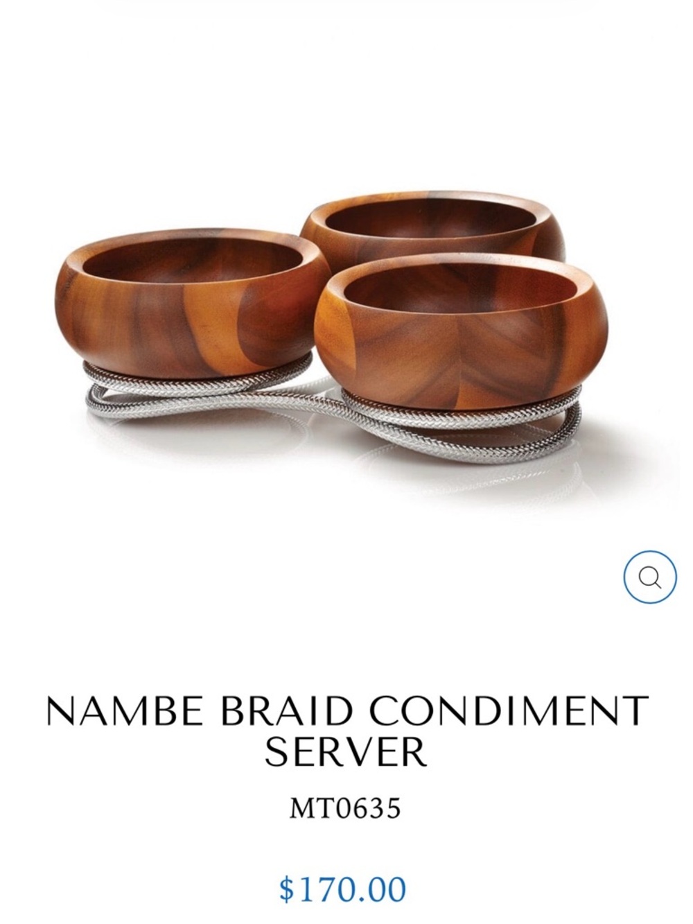 Nambe Three-Bowl Condiment Set in Warm Wood and Silver